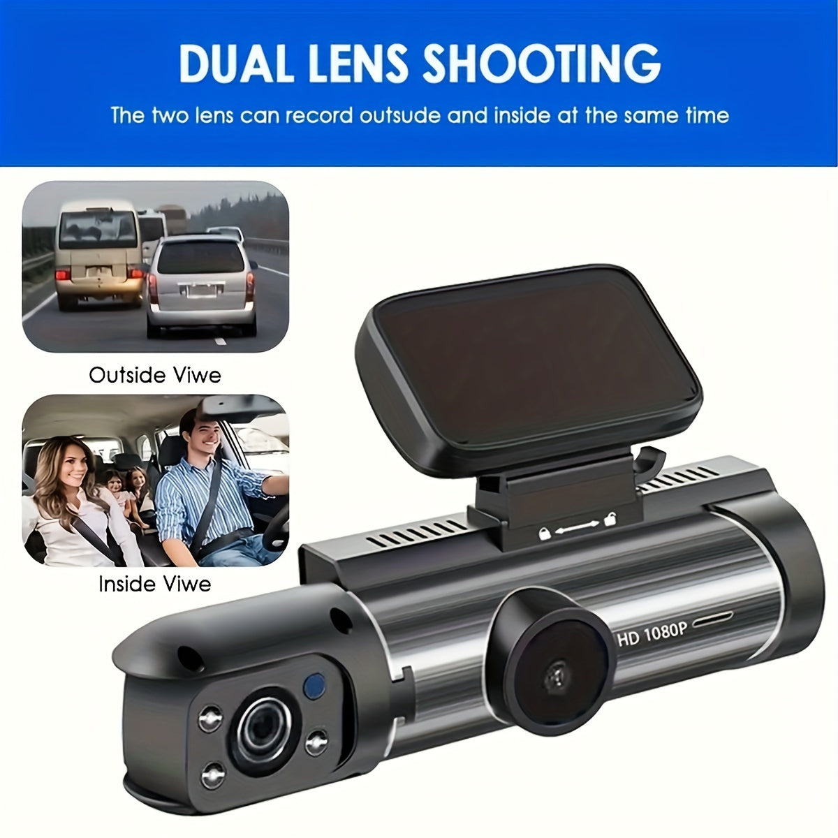 1080P Dual Camera Dash Cam For Cars With IR Night Vision, Loop Recording Kiazure