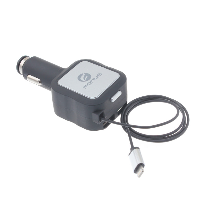 Car Charger Retractable 4.8Amp 2-Port USB Fast Charge DC Fonus