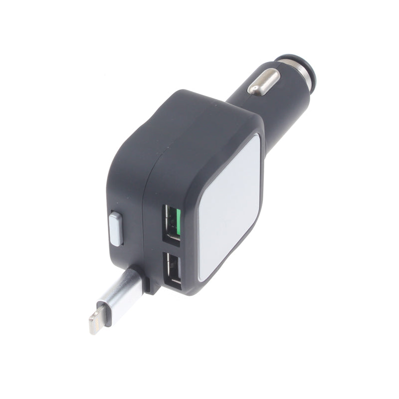 Car Charger Retractable 4.8Amp 2-Port USB Fast Charge DC Fonus