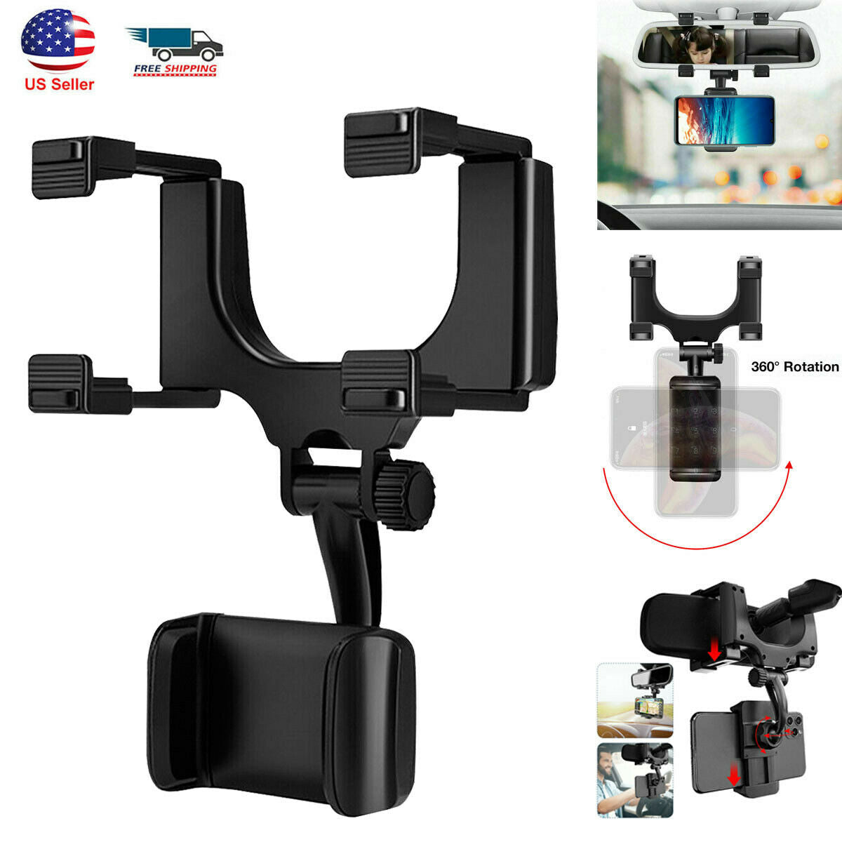 Universal 360 Rotation Rearview Mirror Mount Stand Holder for Phone AICase