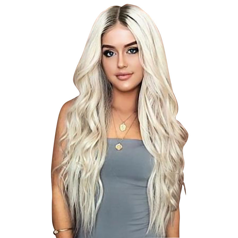 Women's Head Dyed Wavy Long Curly Wigs High Temperature Chemical Fiber Wig Aleck