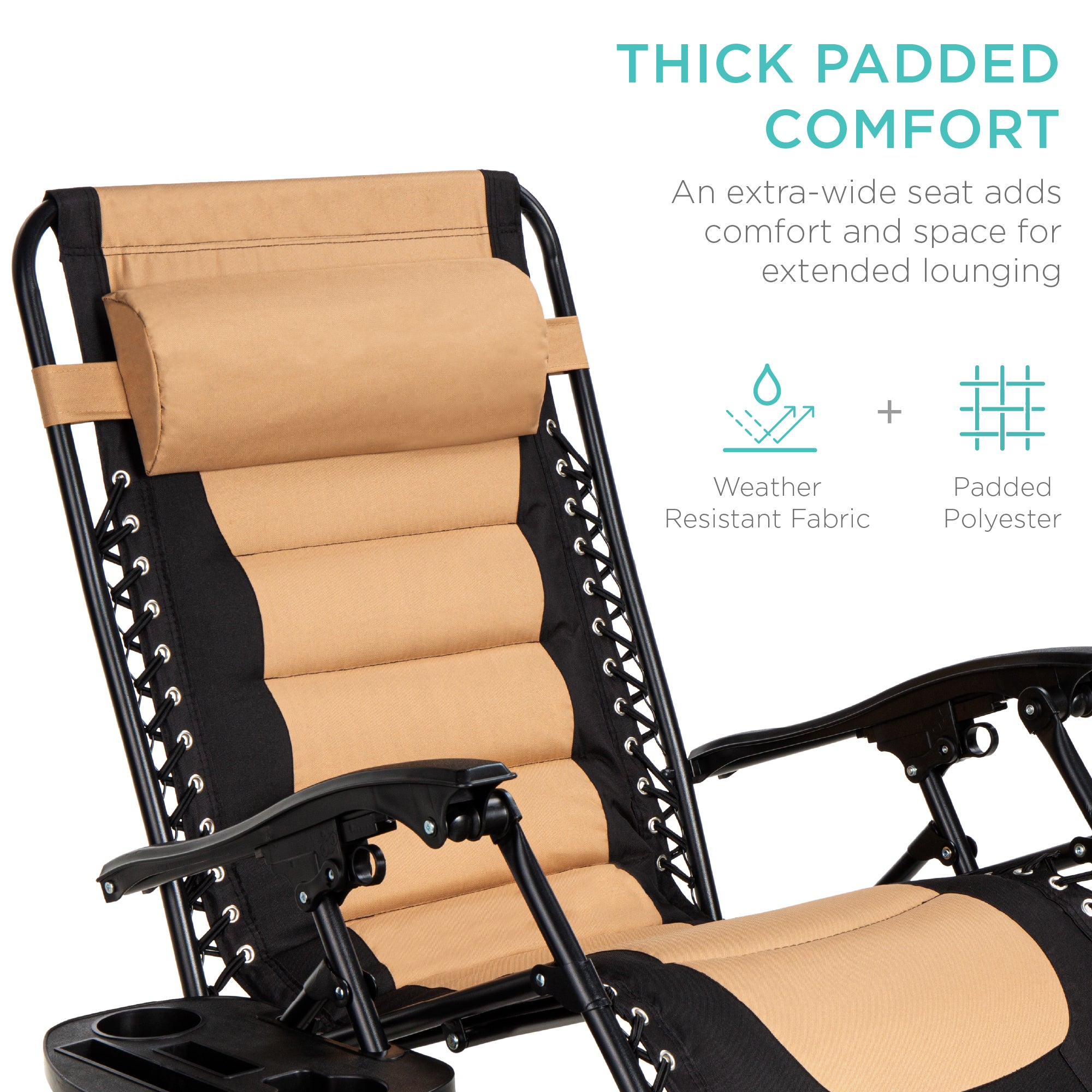 Oversized Padded Zero Gravity Chair, Folding Recliner w/ Headrest, Side Tray