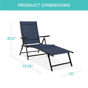 Set of 2 Outdoor Patio Chaise Recliner Lounge Chairs w/ Rust-Resistant Frame