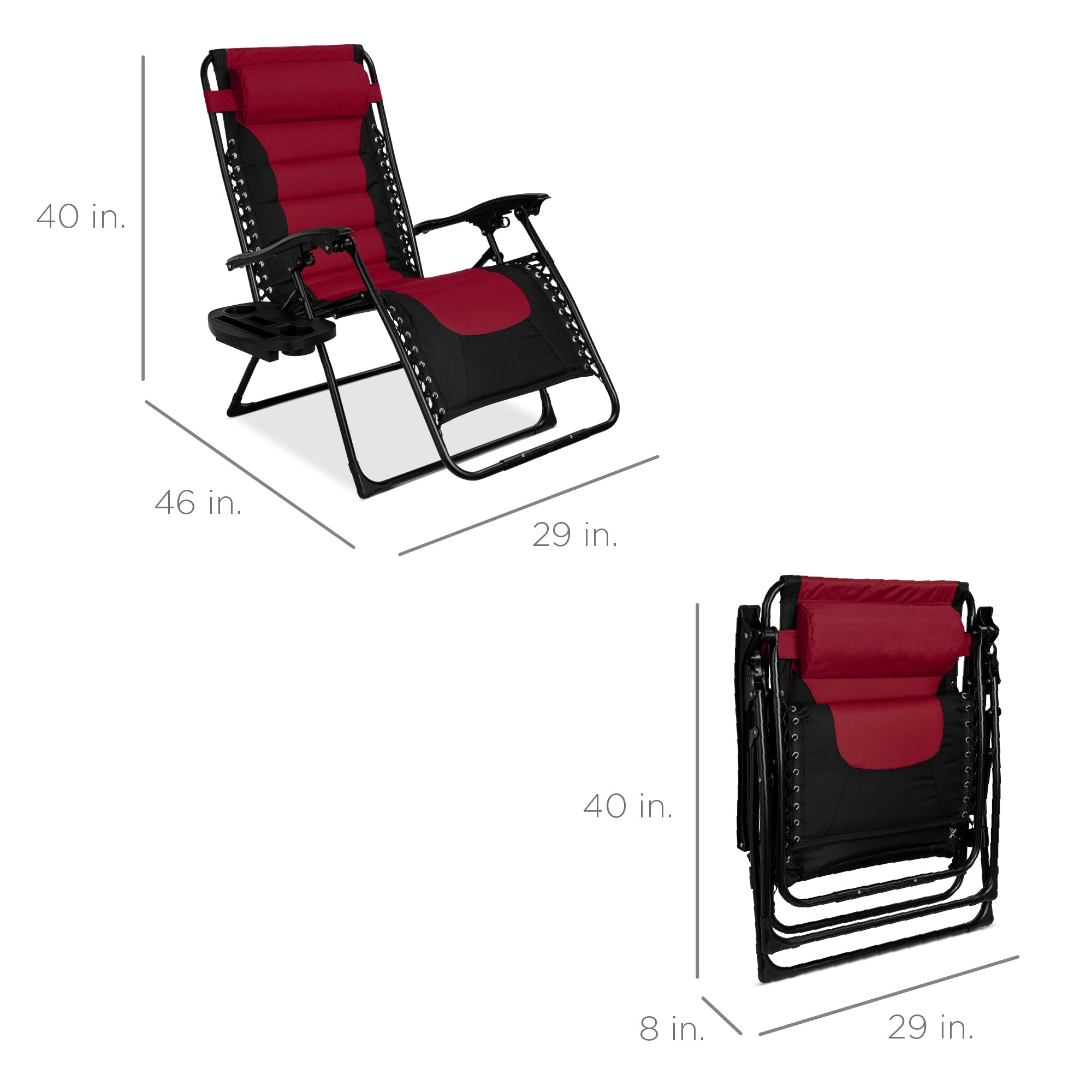 Oversized Padded Zero Gravity Chair, Folding Recliner w/ Headrest, Side Tray