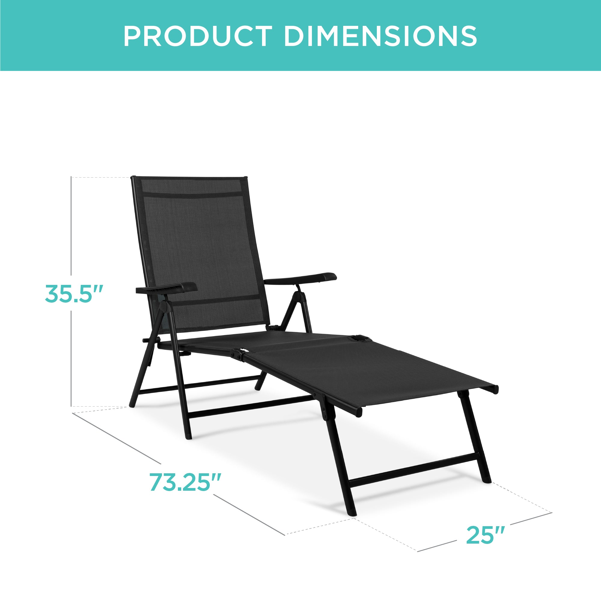 Set of 2 Outdoor Patio Chaise Recliner Lounge Chairs w/ Rust-Resistant Frame