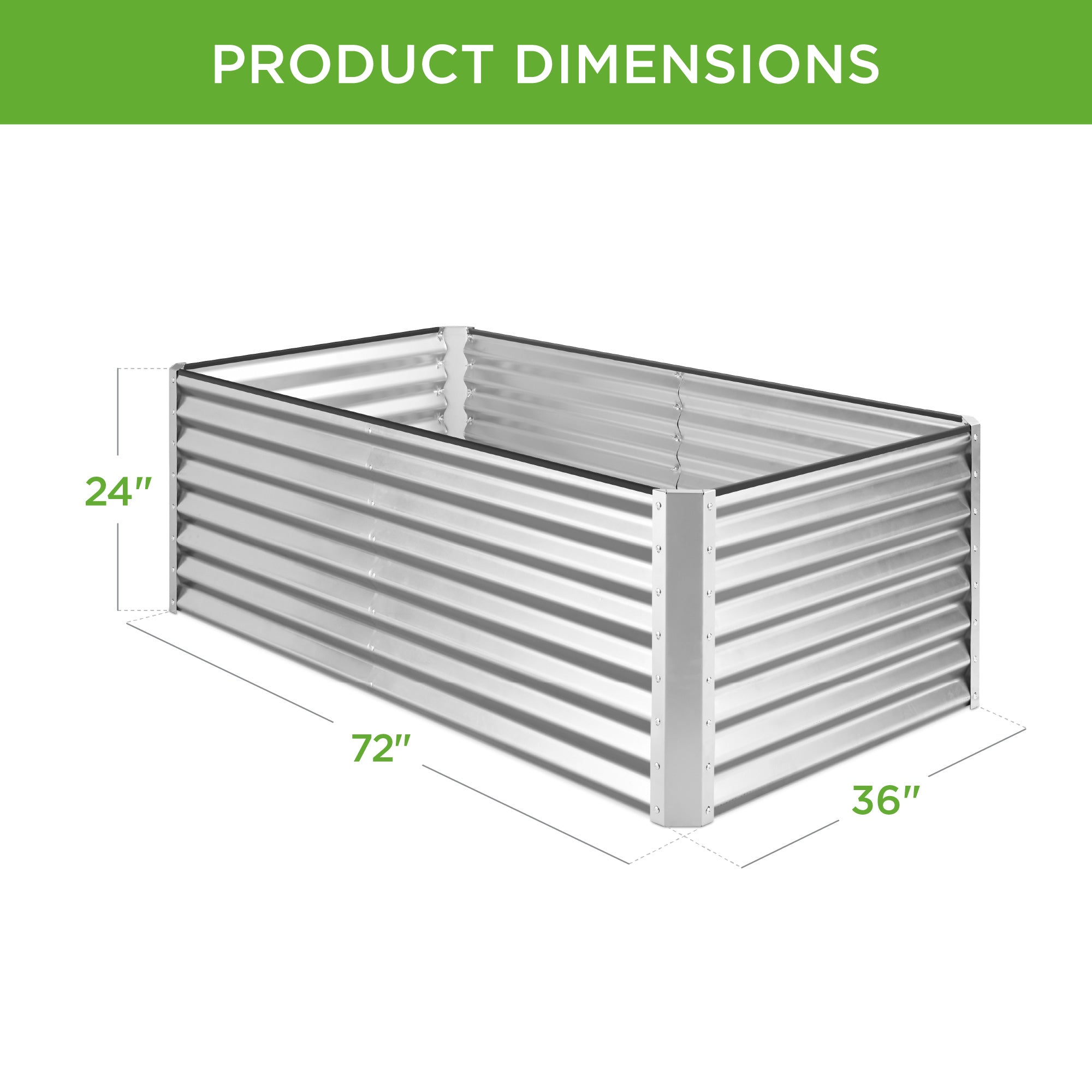 Outdoor Metal Raised Garden Bed for Vegetables, Flowers, Herbs - 6x3x2ft