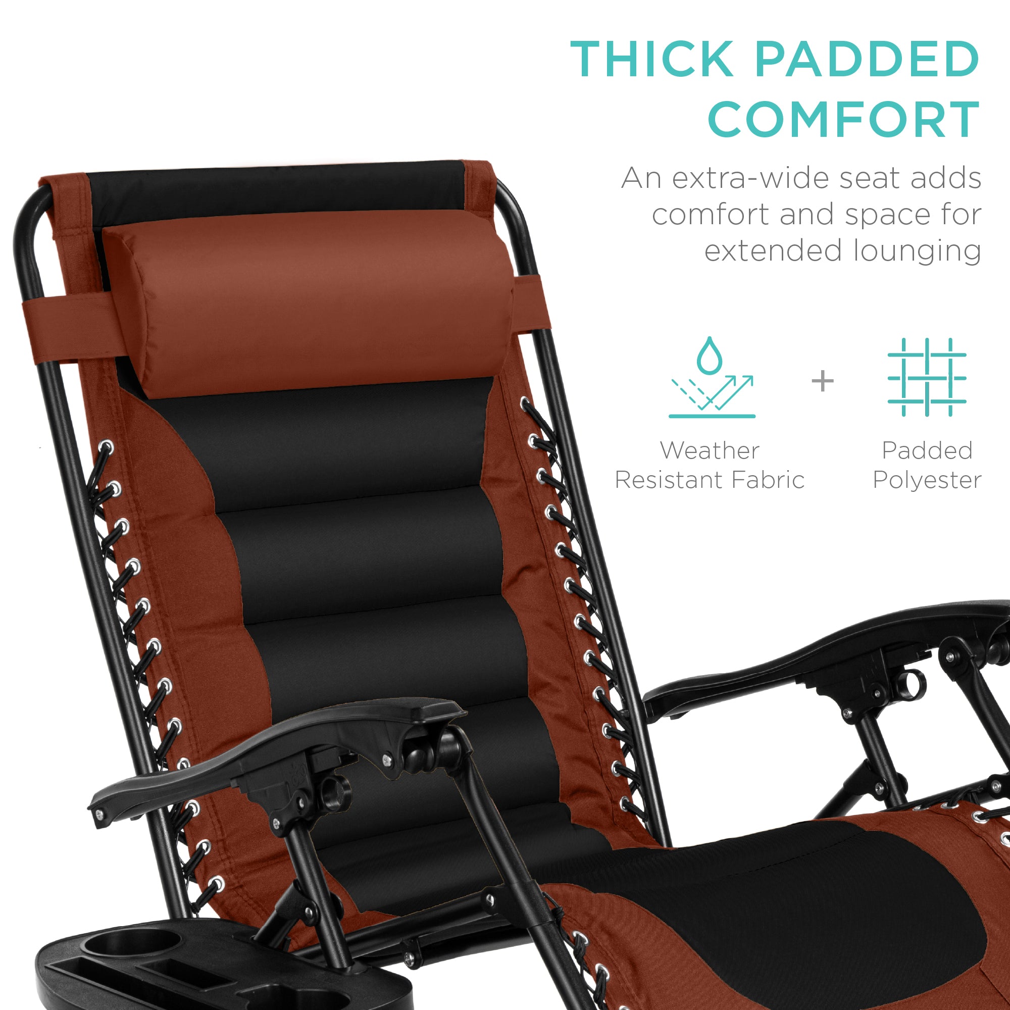 Oversized Padded Zero Gravity Chair, Folding Recliner w/ Headrest, Side Tray