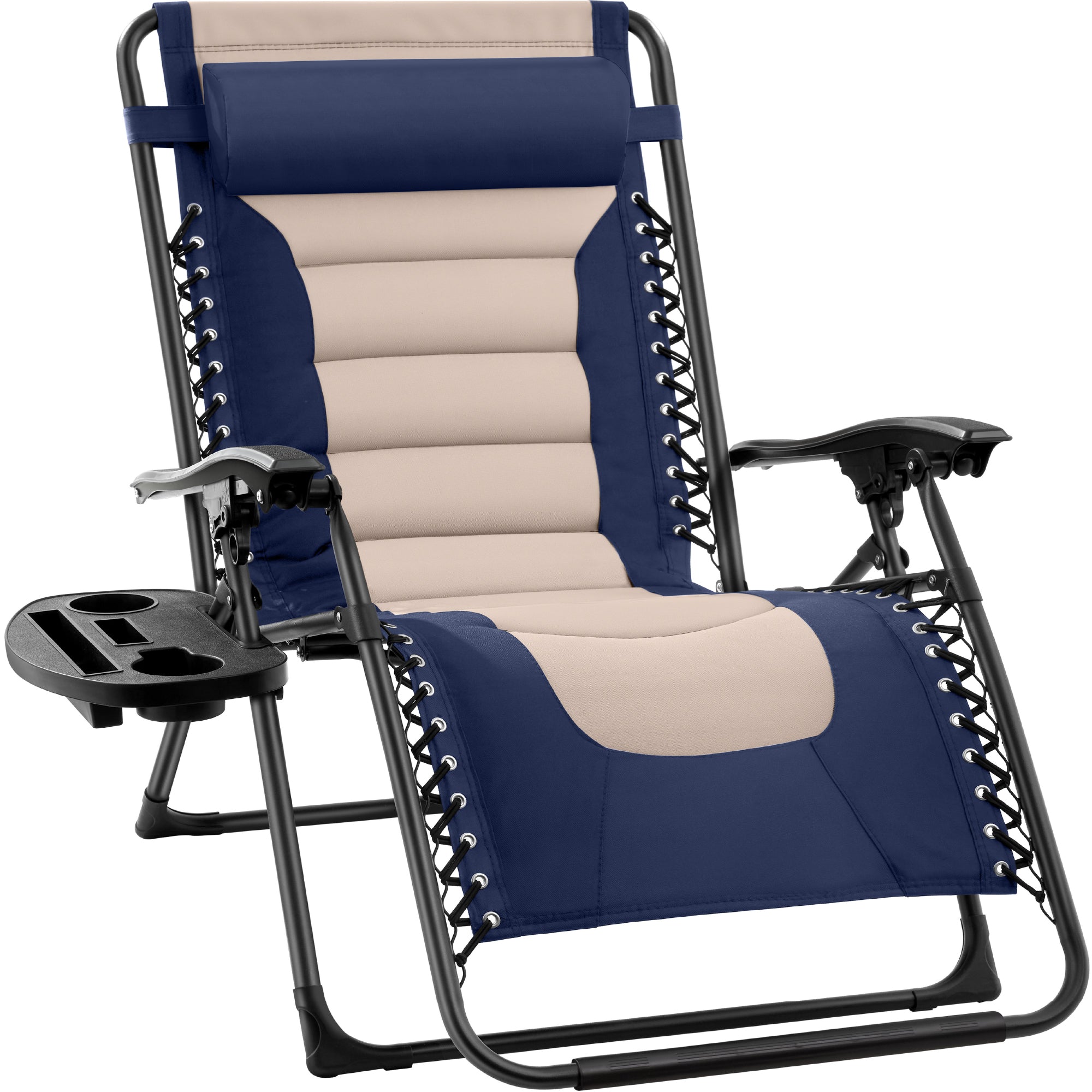 Oversized Padded Zero Gravity Chair, Folding Recliner w/ Headrest, Side Tray