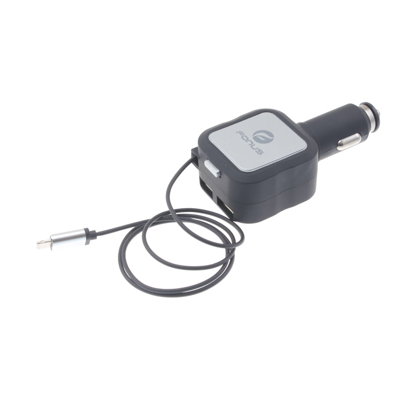 Car Charger Retractable 4.8Amp 2-Port USB Fast Charge DC Fonus