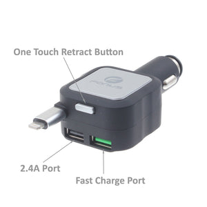 Car Charger Retractable 4.8Amp 2-Port USB Fast Charge DC Fonus