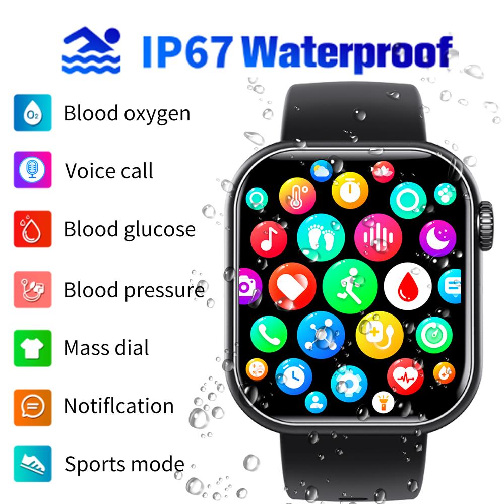 Blood Sugar Blood Pressure Heart Rate Blood oxygen Sleep Monitoring Waterproof Smartwatch Aleck