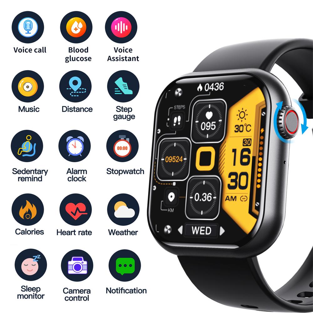 Blood Sugar Blood Pressure Heart Rate Blood oxygen Sleep Monitoring Waterproof Smartwatch Aleck