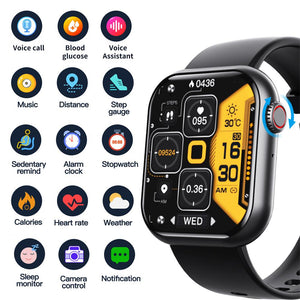 Blood Sugar Blood Pressure Heart Rate Blood oxygen Sleep Monitoring Waterproof Smartwatch Aleck