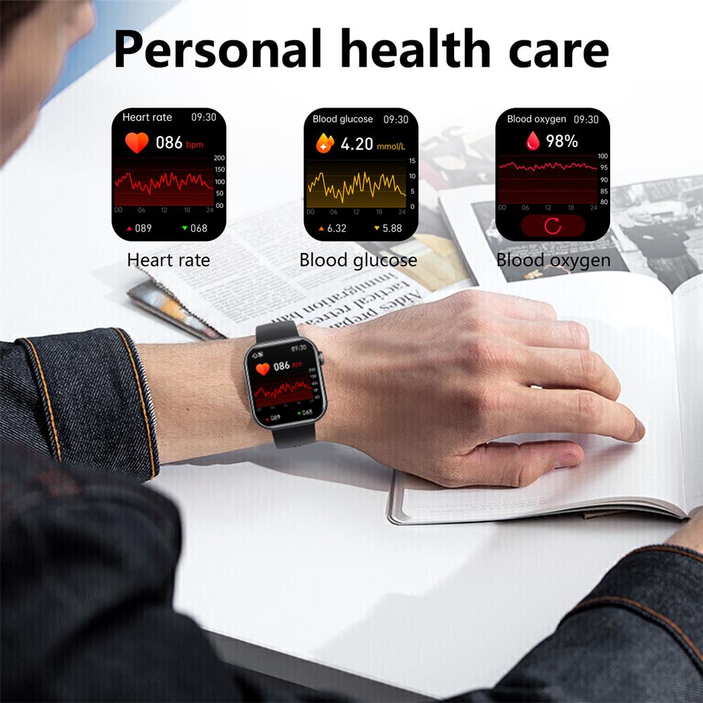 Blood Sugar Blood Pressure Heart Rate Blood oxygen Sleep Monitoring Waterproof Smartwatch Aleck