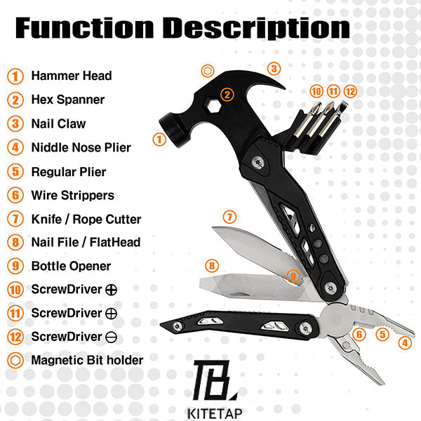 Portable MultiTool With Hammer, Screwdrivers, Nail Puller Aleck