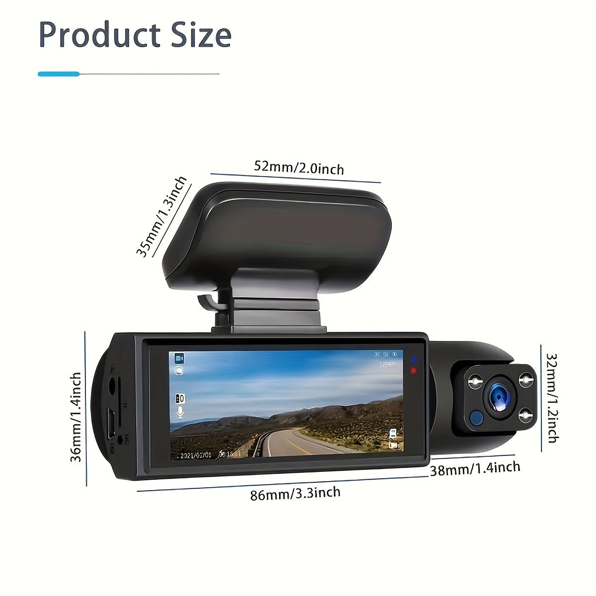 1080P Dual Camera Dash Cam For Cars With IR Night Vision, Loop Recording Kiazure